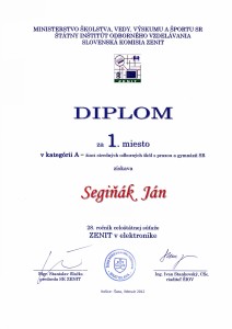 Diplom Segiňák 1. miesto