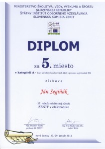 Diplom Segiňák Celoštátne 2011 - 5. miesto