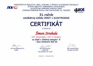Certifikát Struhala 2015