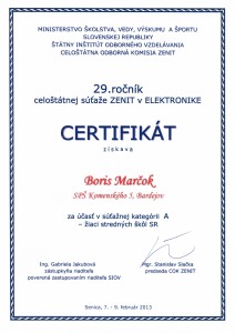 Certifikát Marčok 2013
