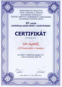 Certifikát Segiňák 2011