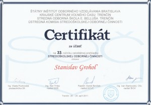 Certifikát Grohoľ SOČ celoštátne 2011
