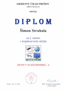 Diplom Struhala 2014 kraj - 2. miesto