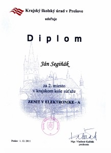 Diplom Segiňák kraj 2011 - 2.miesto
